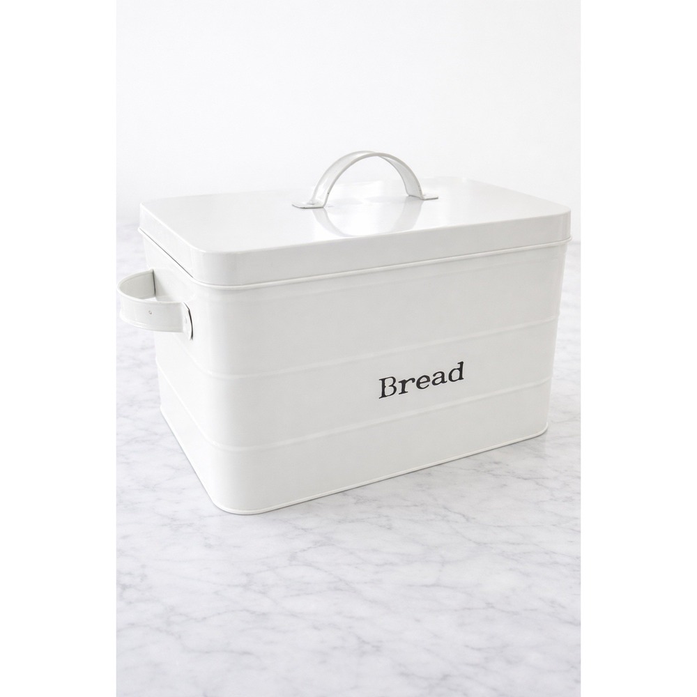 Vintage White Metal Bread Box Farmhouse Kitchen Storage Tin 12x8x8